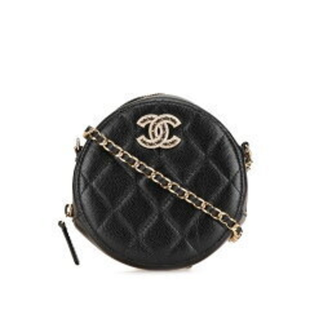 Chanel Matelasse Rhinestone Circle Shoulder Bag Coco Mark Chain Caviar Skin